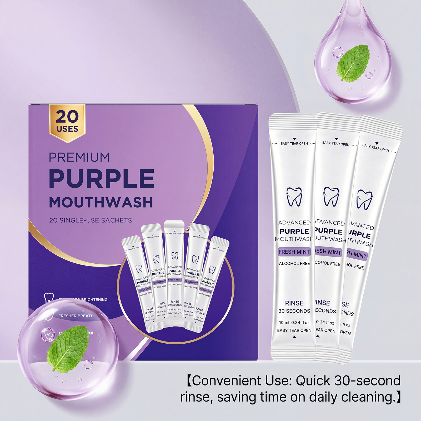 Набор из 20/40 флаконов фиолет – обзор и цена Teeth Whitening Mouthwash
